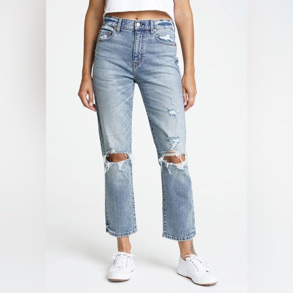 Daze Denim - Daze Tough Love High Waisted Distressed Straight Leg Blue Jeans